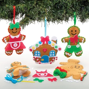 Baker Ross Gingerbread Decoration Sewing Kits - 3 Assorted Designs. Felt Decorations. 11 - 13 cm Length