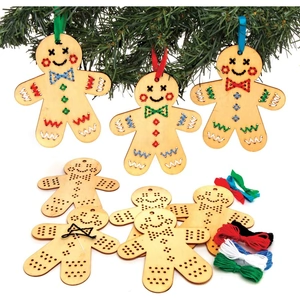 Baker Ross Gingerbread Wooden Cross Stitch Decoration Kits (Pack of 5)