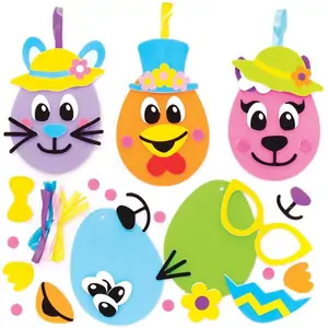Baker Ross Easter Egg Funny Face Foam Decoration Kits (Pack of 8) Easter Crafts For Kids, Gifts For Children 6 assorted egg colours - Yellow, Blue, Orange, Pink, Green & Purple