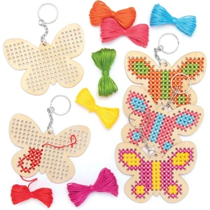 Baker Ross Butterfly Wooden Cross Stitch Keyring Kits (Pack of 5)
