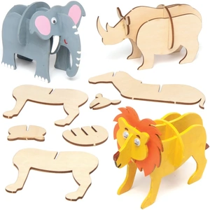 Baker Ross Wooden 3D Safari Animal Kits - 5 Wooden Savannah Animal Craft Kits. Size 15.5cm x 13cm