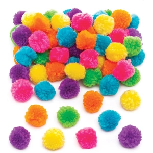 Baker Ross Woolly Neon Pom Poms (Pack of 84) Craft Embellishments 6 assorted neon colours - Blue, Green, Orange, Pink, Purple & Yellow