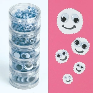 Baker Ross Googly Eyes - 560 assorted black & white wiggle eye stickers in handy screw top stack. Round and oval eye shapes included. 5mm to 20mm wide