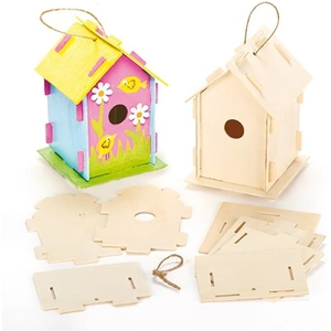 Baker Ross Bird House Kits - 2 Birdhouse kits made from poplar plywood. Assembled height 17cm