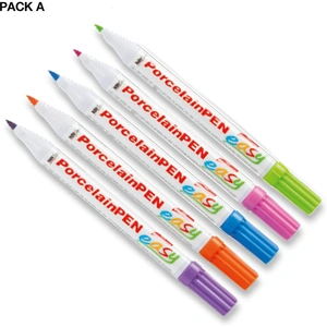Baker Ross Porcelain Pens - 5 Fine Tip Ceramic Paint Pens. Can be used on ceramic, plastic & metal. Dishwasher safe. Colours: Pink, Green, Blue, Violet & Orange