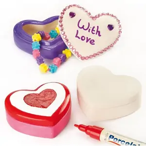 Baker Ross Heart Ceramic Trinket Boxes (Box of 4) Decoration Craft Kits
