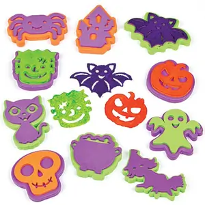 Baker Ross Halloween Foam Stampers (Pack of 10) Halloween Craft Supplies Assorted foam colours - Green, Purple & Orange