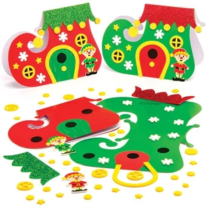 Baker Ross Christmas Elf Boot Card Making Kits (Pack of 6) Christmas Crafts 2 assorted card colours - Red & Green