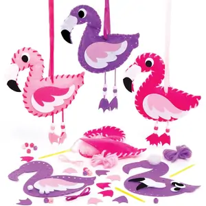 Baker Ross Flamingo Sewing Kits (Pack of 3) Sewing & Weaving Craft Kits