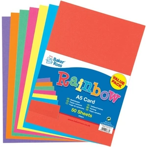 View product details for the A5 Coloured Cards - 50 Rainbow Coloured Card Sheets. 7 colours: red, yellow, pink, green, orange, purple & blue. 220gsm
