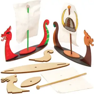 Baker Ross Viking Wooden Longboat Kits (Pack of 3) Art Craft Kits