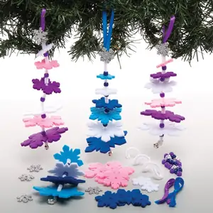 Baker Ross Snowflake Christmas Tree Stacking Kits (Pack of 6) Christmas Crafts 5 assorted colours - Light Blue, Dark Blue, Pink, Purple & White