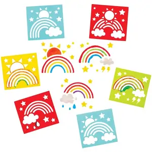 Baker Ross Rainbow Stencils (Pack of 8) Washable, Print & Decorate, 8 Assorted Designs