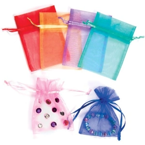 Baker Ross Mini Coloured Organza Bags (Pack of 12) Craft Supplies 6 assorted colours - lilac, green, red, pink, gold and blue