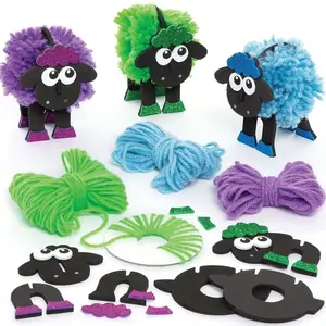 Baker Ross Fluffy Sheep Pom Pom Kits (Pack of 3) Art Craft Kits