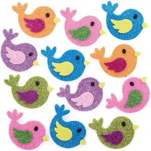 Baker Ross Bird Glitter Foam Stickers (Pack of 100) Stickers 5 assorted bird colours - Pink, Orange, Green, Purple & Blue