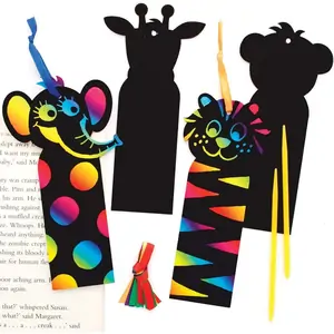 Baker Ross Jungle Animal Scratch Art Bookmarks (Pack of 12) Rainbow Coloured, Scratch Tools Included