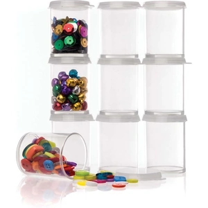 Baker Ross Plastic Craft Storage Jars - 10 Stackable Bead Containers With Lids. Size 5cm x 4cm