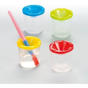 Baker Ross Water Pots - Transparent plastic painting water pots with 4 assorted lid colours. Each pot 75mm high. Easy to clean with mess free lids