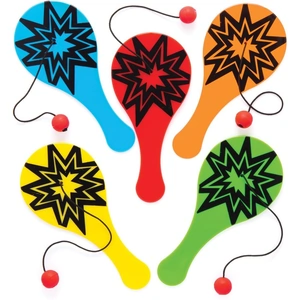 Baker Ross Mini Paddle Ball (Pack of 5) Pocket Money Toys 5 assorted colours - Red, Yellow, Green, Orange & Blue