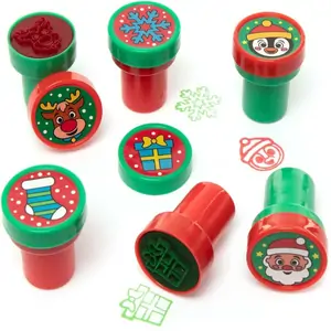 Baker Ross Christmas Self-Inking Stampers (Pack of 12) Christmas Craft Supplies 2 ink colour - Red & Green