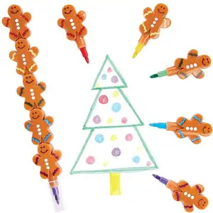 Baker Ross Gingerbread Man Pop-a-Crayons (Pack of 6) Christmas Craft Supplies 5 assorted colours - Blue, Green, Purple, Yellow & Red