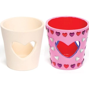 Baker Ross Heart Candle Holders - 4 Heart Ceramic Tealight Holders to paint and decorate. Made from porcelain. Size 7cm