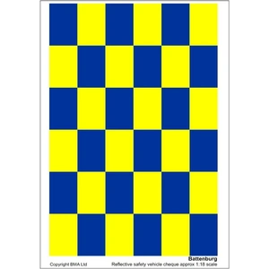 View product details for the Blue & Yellow Reflective Battenburg Decals - Blue & Yellow Battenburg 1:18 - BATTEN18