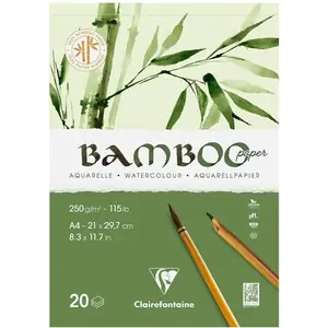 Clairefontaine A4 Glued Watercolour Bamboo Pad - 20 Sheets - 250gsm