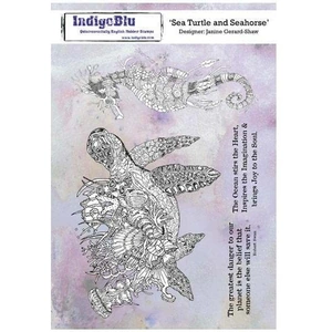 Craft Stash IndigoBlu A5 Red Rubber Stamp Set Sea Turtle and Seahorse by Janine Gerard-Shaw