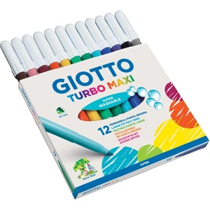 Giotto Turbo Maxi Pens - 12 Felt Tip Pens for Colouring. 12 colours. Water-based. Washable ink