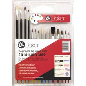 Jakar 15 Piece Watercolour & Oil Brush Set