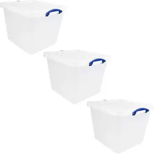 Really Useful Box 60L Nestable with Lid Clear Pack of 3