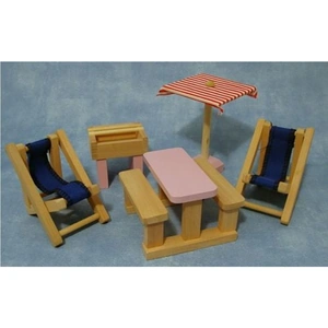 Streets Ahead Painted Woodblock Play Furniture Sets (Not to Scale) - Pink Garden Set - DCF020