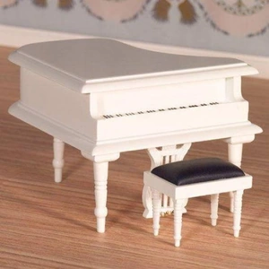 Streets Ahead Classical White Grand Piano and Stool for 12th Scale Dolls House