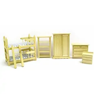 Streets Ahead 7 Piece Bedroom Set with Pine Bunk Beds for 12th Scale Dolls House